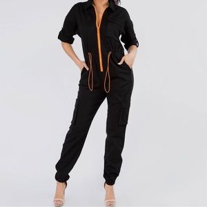 119-Zipper Front Utility Cargo JUMPSUIT
